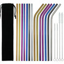 14 Pieces Stainless Steel Drinking Straws Reusable Metal Bent and Straight