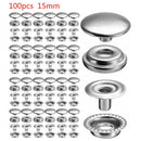 100pcs 15MM Stainless Steel Fastener Snap Press Stud Button Marine Boat Canvas