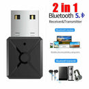 Black Bluetooth 5.0 Audio Transmitter Receiver USB Adapter for TV PC Car Speaker