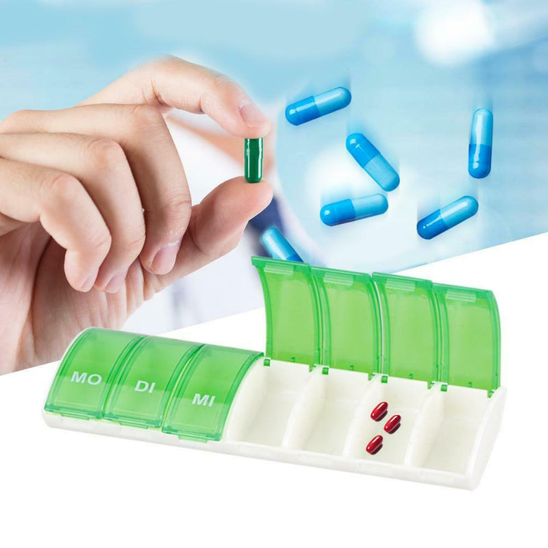 7 Days Pill Case 7 Grids Mini Medicine Splitter Tablet Storage Box (Green)