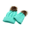 Mom Baby Kid Warm Raccoon Fur Bobble Beanie Cotton Knitted Parent-child Hat