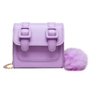 Women Chain Crossbody Bag PU Female Mini Pompom Shoulder Handbags (Purple)