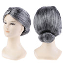 Old Lady Grandma Granny Grey Wig Bun Hair Grand Mother Fancy Dress Costu~S