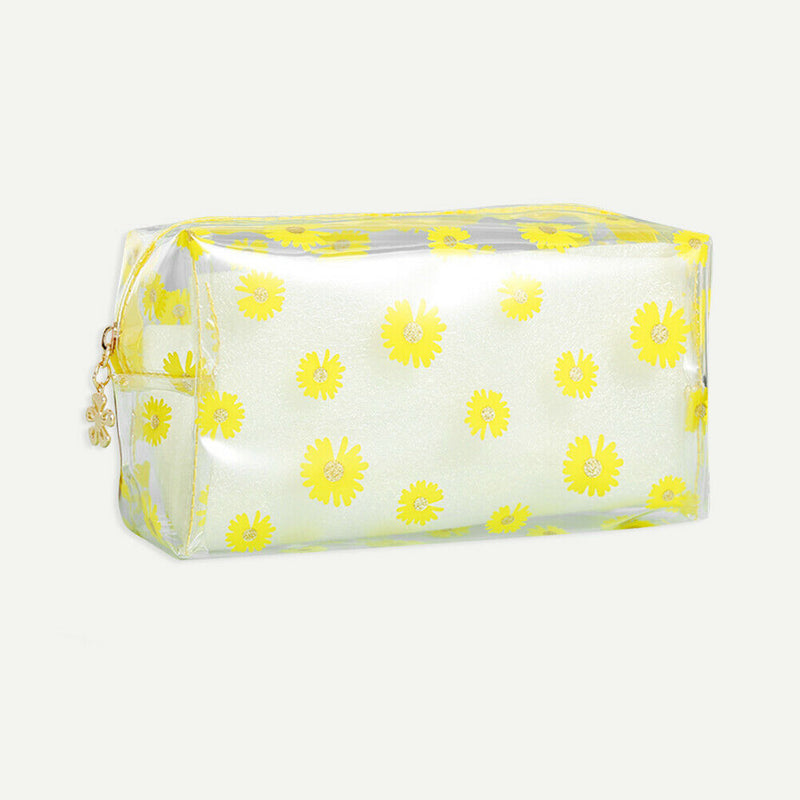 Women Transparent Cosmetic Bag Daisy Travel Makeup Organizer Pouch (Yellow) A
