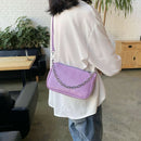 Women Stone Pattern Shoulder Bags PU Leather Chain Purse Handbag (Purple)