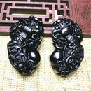 Chinese Lucky Obsidian Pendant Carved Pi Xiu Brave Troops Exorcise Evil Spirits
