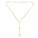 Rosary Chain Multi-color Rose Flower Ball Beads Necklace Jesus Cross Pendant