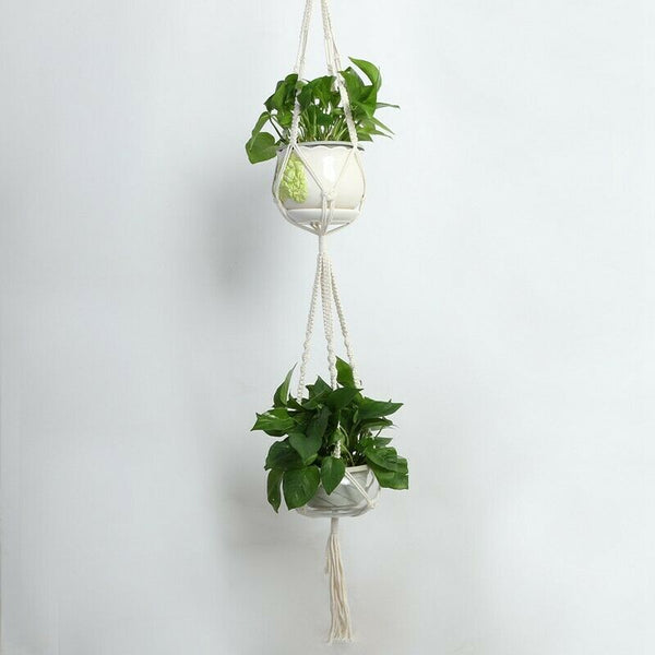 Macrame Double Plant Hanger Indoor Outdoor 2 Tier Hanging Planter Cotton