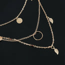 Women Multilayer Irregular Paillette Leaf Bead Chain Statement Necklace Gol