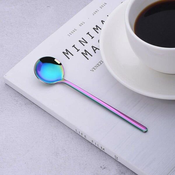 1 Set 8 Pcs Cute Small Coffee Spoons Stainless Steel Rainbow Demitasse Spoo