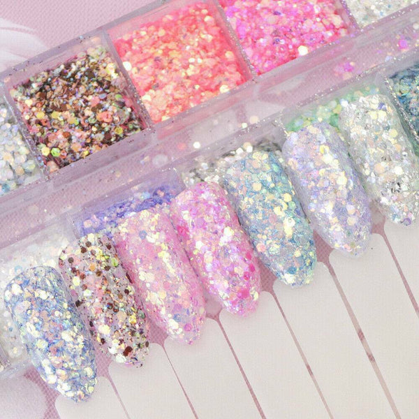 12 box Boxed Nail Sequins  Holographic Mermaid Color Nail Decoration Art Glitter