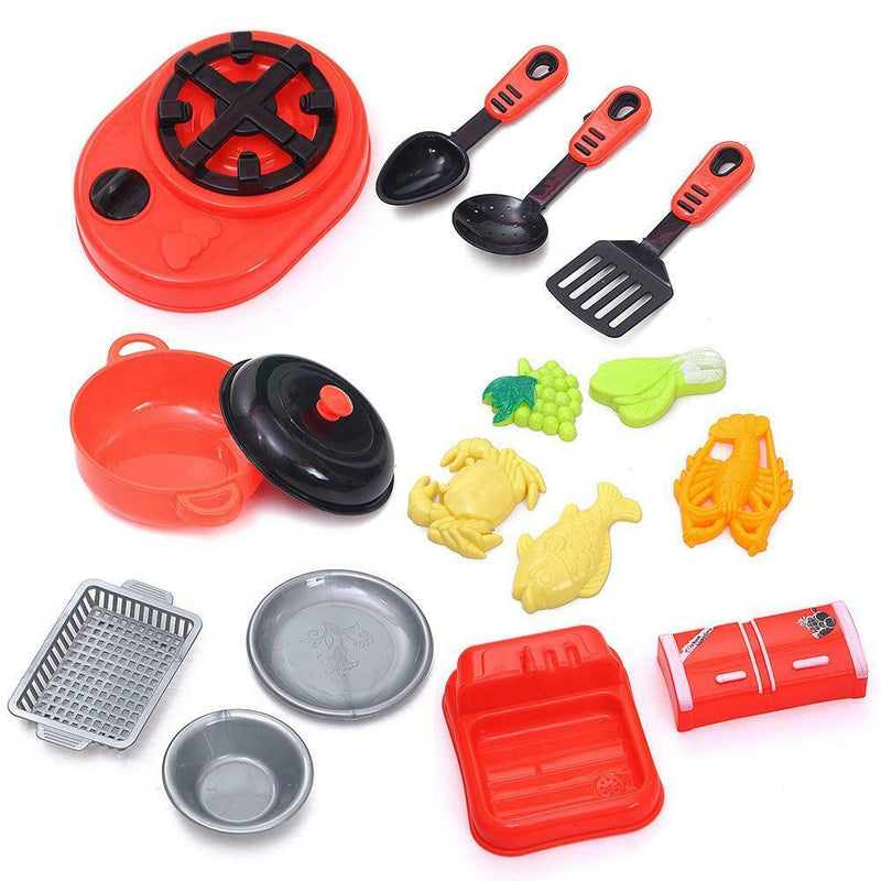 16pcs Cooking Pretend Play Toys Simulator Kitchen Fish Food Pots Pans Cookware