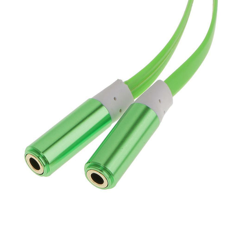 Headphone 3.5mm Y Splitter Jack Male to 2 Dual Female Audio Cable Lead Green