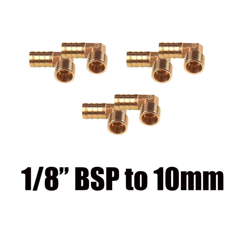 6x Gasoline Hose 1/8 '' Up To 10mm 90 Degree Brass Bow Male Barb Adapter