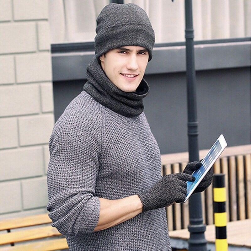 Winter Warm Beanie Hat + Scarf + Touch Screen Gloves, Unisex Thermal Winter A9P5