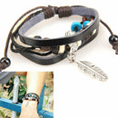 Feather Pendant Girl Lady Braid Bracelet String Band Bangle Beads   A