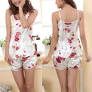 2pcs Ladies Sexy Ice Silk Sleepwear Pajamas Set Blouses Shirt Shorts Underwe3C