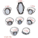 8pcs Retro Women Irregular Rhinestone Water Drop Knuckle Rings Jewelry Set A