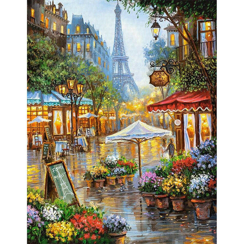 Painting By Numbers Kit DIY Street Tower Canvas Oil Picture Wall Artwork