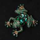 Retro Green Crystal Rhinestone Frog Collar Brooch Pin Xmas Wedding Jewelry
