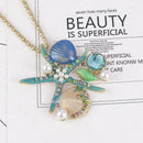 Colorful Blue Enamel Crystal Shell Conch Starfish Pendant Long Necklace Pre T5X2