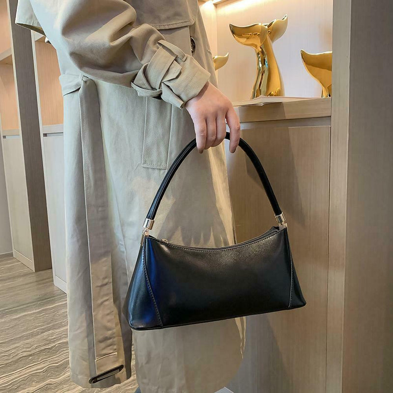 Fashion Women Handbag Purse Leather Shoulder Bag Solid Color Totes (Black)