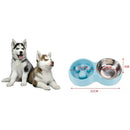 Dog Double Bowl Wheat Straw Stainless Steel Slow Food Pet Bowls Feeding and