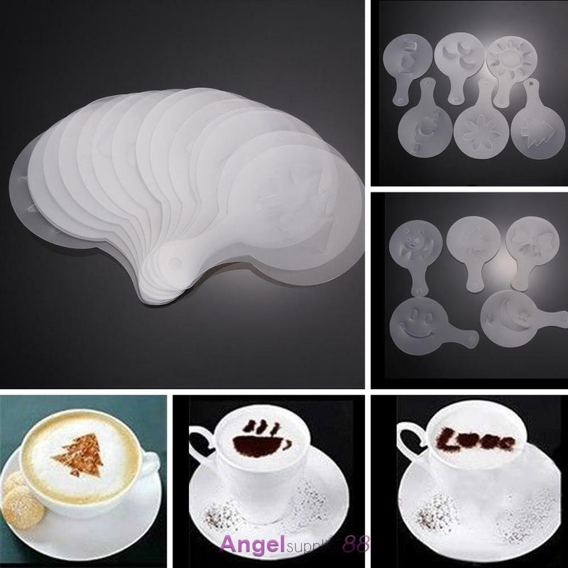 16 Coffee Machine Barista Stencils Template Strew Flowers Pad Duster Spray