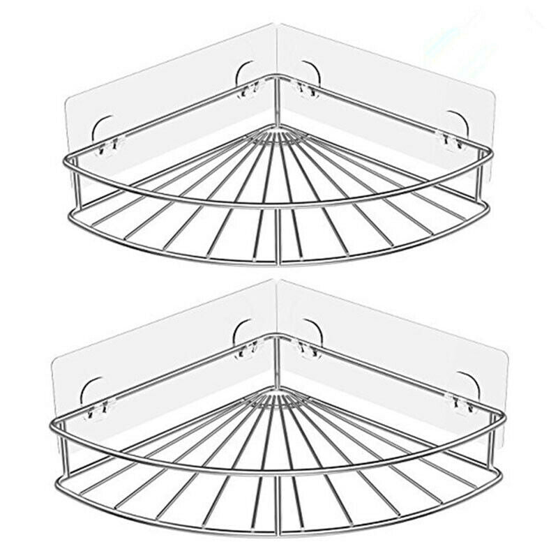 Corner Shelf Bathroom Adhesive Shower Caddy Basket Wall Mounted Storage Org U8Y5