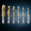 6 PCS M3-M10 1/4" Composite Hex Shank HSS Metric Screw Thread Tap Drill Bits Set