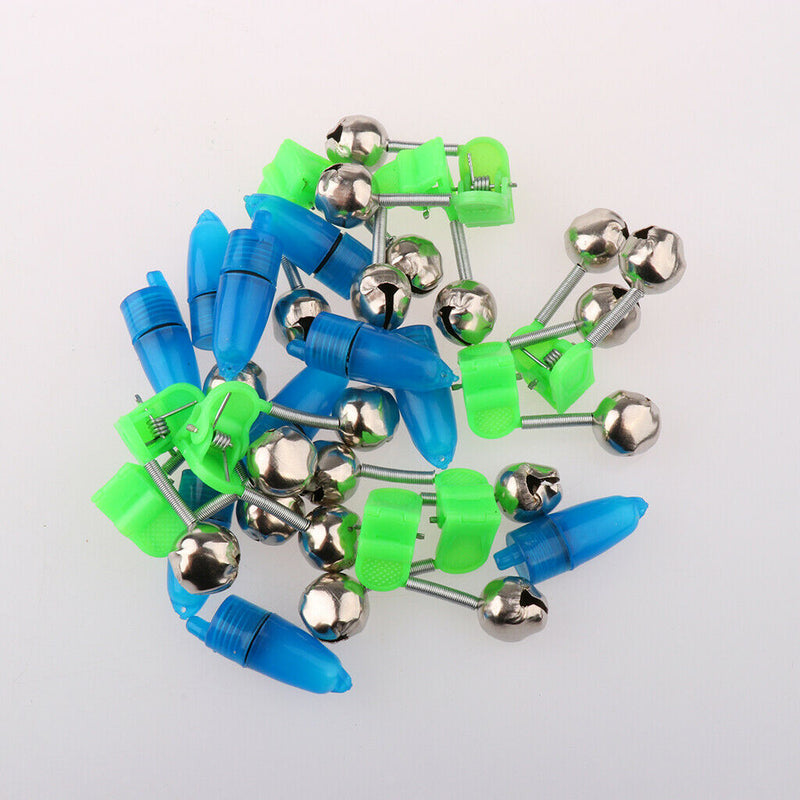 20Pcs Electronic Night Fishing Bite Alarm Twin Bells Light Alerter Ring Accs