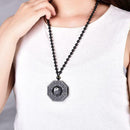 Obsidian Carved Yin Yang Ba Gua Pendant Necklace Lucky Amulet Chain Jewelry J5K2