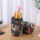 Retro Print Cloth Makeup Brush Holder Cosmetic Pens Storage Cup (Black S) A