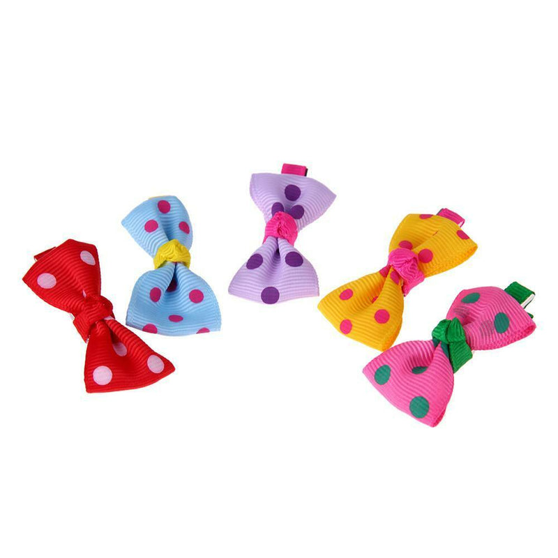 10pcs Pet Hair Clips Polka Dots Patterns Bowknot Pet Dog Grooming Accessory