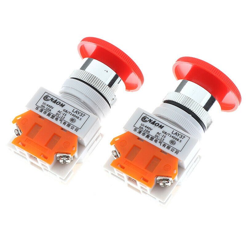 1Pc Red Mushroom Cap Normally Closed Emergency Stop Push Switch Button 10A LA.AU