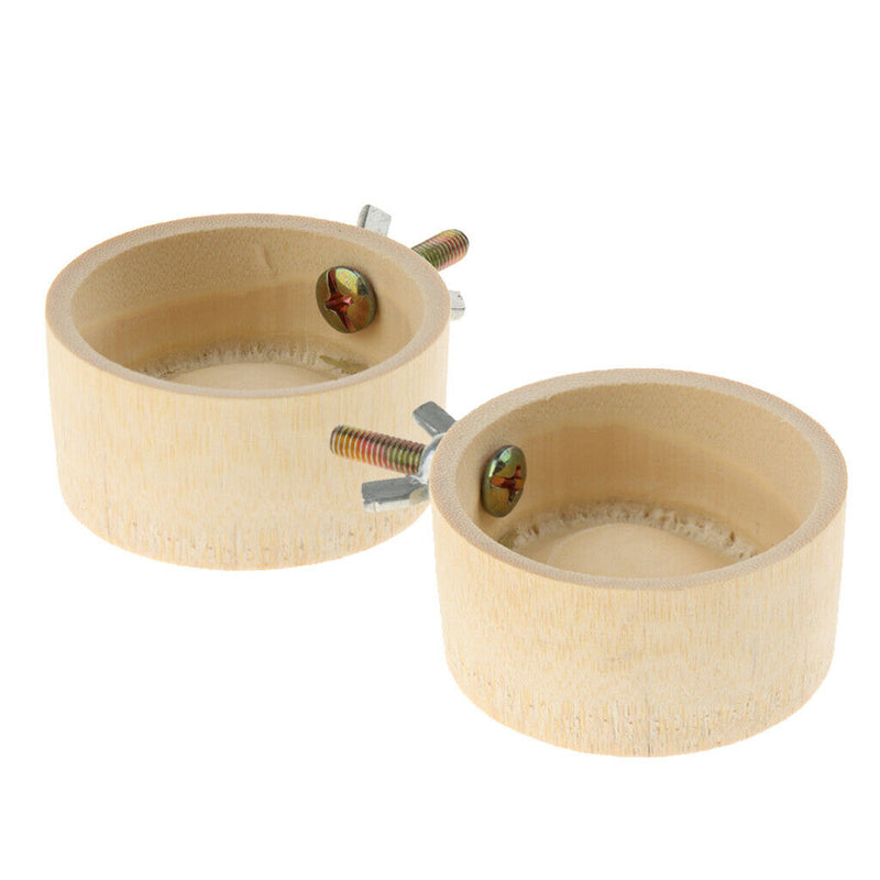2 x Small Animal Bamboo Bowl, Basic Dish Feeder Can Be Fixed in The Cage with