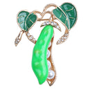 Enamel Green Pea Brooches For Women Crystal Simulated Pearls Corsages Sweat