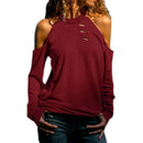 Spring Tops Women Off Shoulder O-Neck Top T-Shirt Fashion Hollow Out Long S