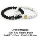 2 Pcs Couple His & Her Matching Bracelets King Queen Crown Black White 8mm Beads
