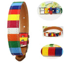 Pet Adjustable Collar Buckle Neck Leather Colorful Rainbow  S