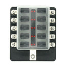 10-Way Blade Fuse Box Fuse Block Holder with Fuses for 12V 24V Car Marine