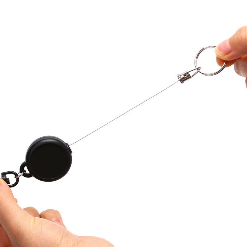 1PC Retractable Pull Key Chain Reel ID Badge Black Card Holder 60CM KeyringB Gn