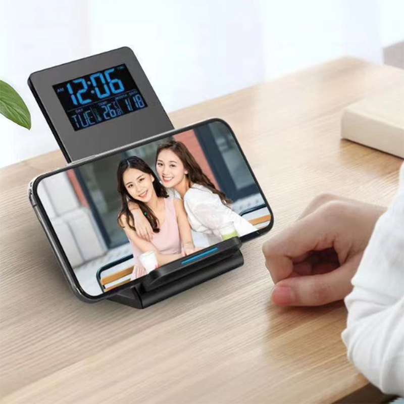 Electric LEDs Alarm Clock With Phone Wireless Charger Table Digital Thermometer
