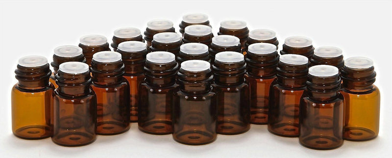 20 pack 1 ml (1/4 dram) Amber Glass Essential Oil Bottle, Orifice Reducer & cap