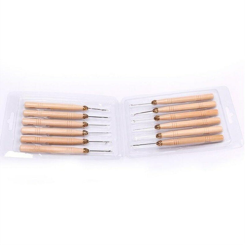 12pcs Short Wooden Latch Hook Pulling Needle Loop Needle for Hair Extensions