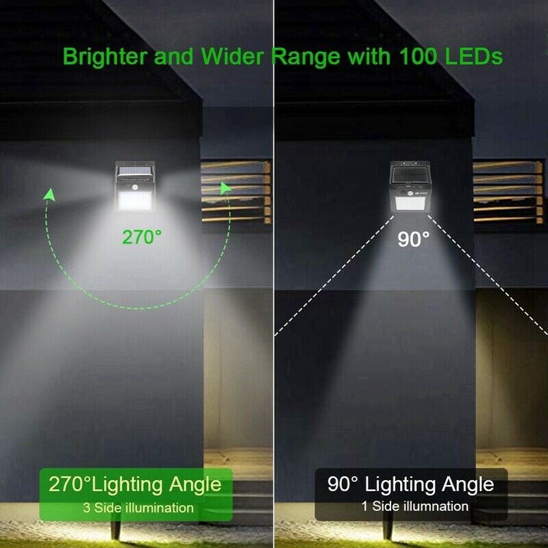 100 Led Solar Light Outdoor Solar Wall Lamp Pir Motion Sensor Waterproof Bu