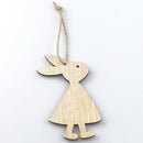 Wooden Easter Rabbit Hanging Ornament Cute Bunny Wood Crafts Home Decor A