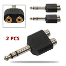 2Pcs 6.35mm 1/4" Stereo Plug to 2 RCA Female Jacks Splitter Audio Converter