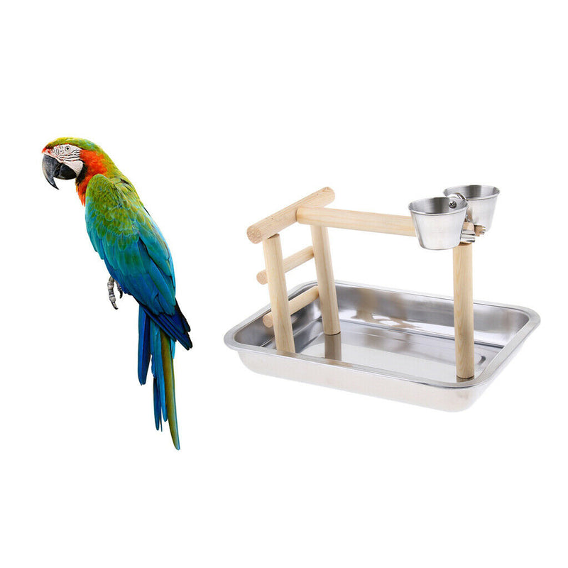 2pcs Bird Playground Wood Perch Exercise Playgym with Feeder Cups for Cockatoo