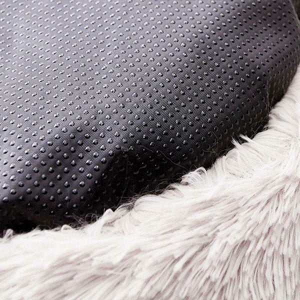 Round Soft Dog Bed Plush Kennel Nest Velvet Folding Pet Mat (Beige M)